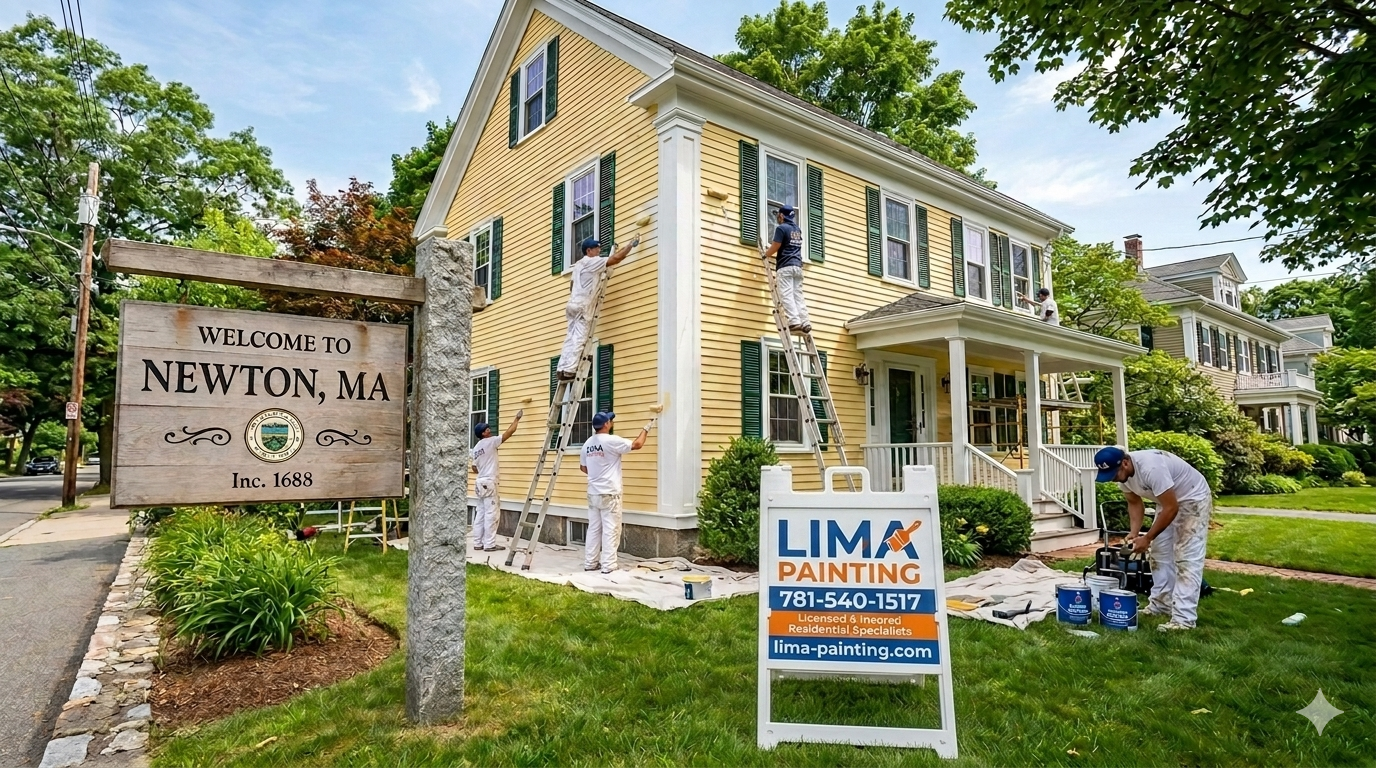 exterior house painting in Newton MA by Lima Painting
