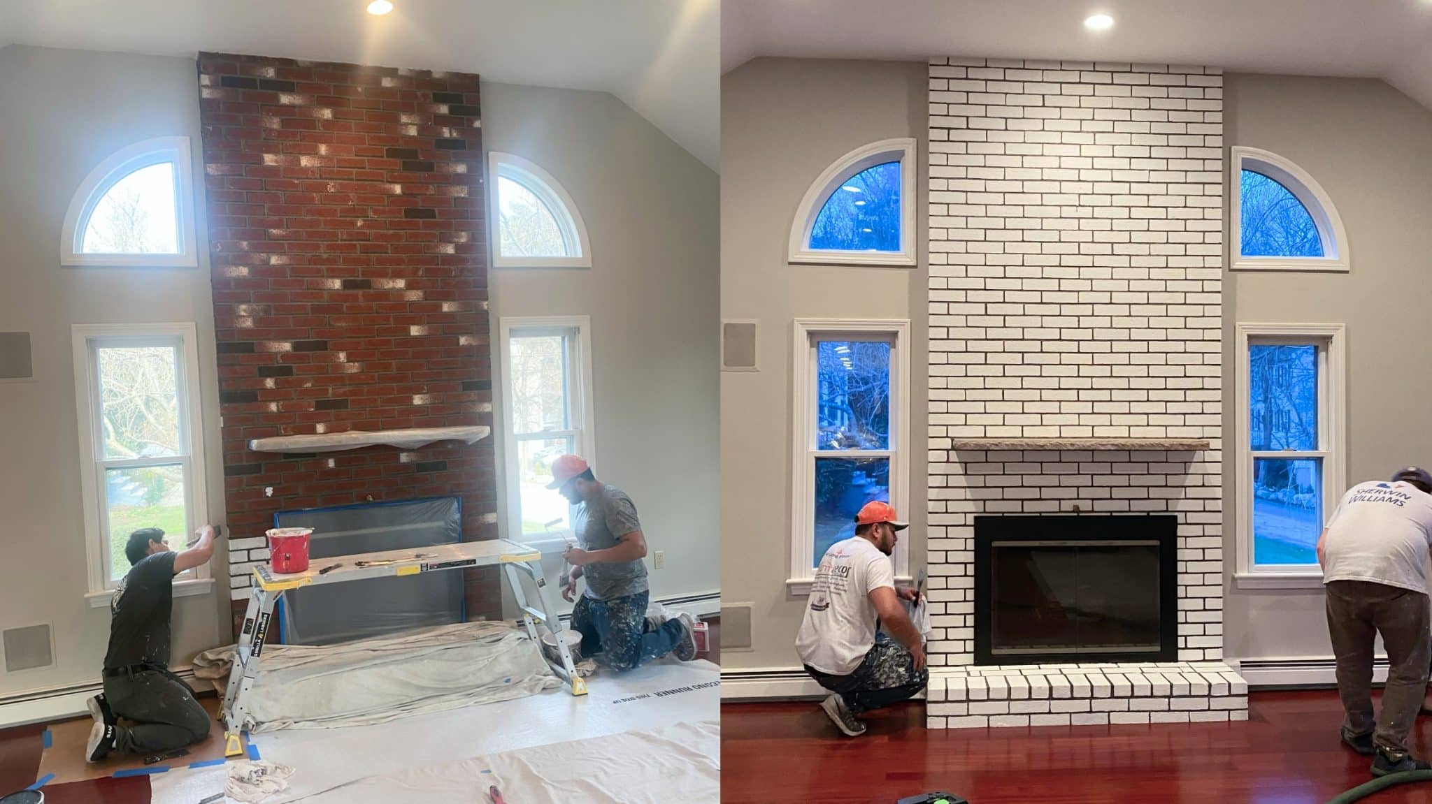 Before and after interior brick fireplace painting by Lima Painting in Greater Boston MA